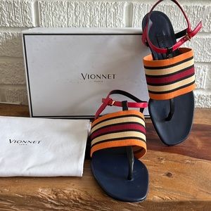 VIONNET Paris Colorful Stripe Thong Slingback Sandal
